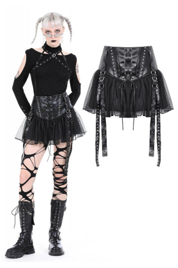 Jupe Rebel Simili Cuir A Volants