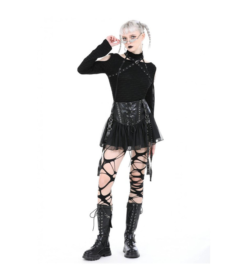 Jupe Rebel Simili Cuir A Volants