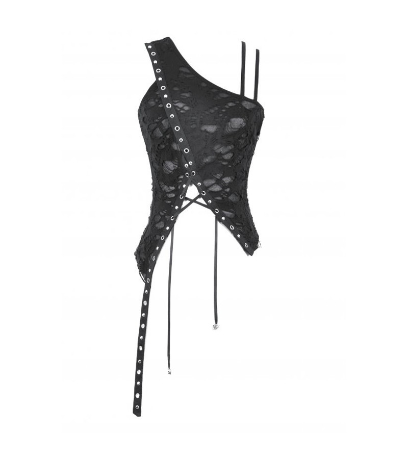 Punk Asymmetric Distressed Top With Lacing
