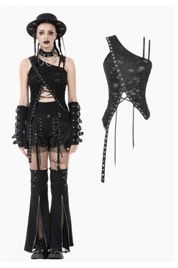 Punk Asymmetric Distressed Top With Lacing