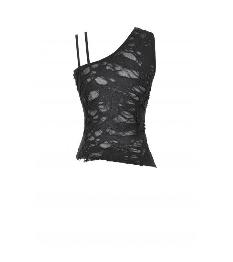 Débardeur Asymétrique Punk Déchiré Avec Laçage