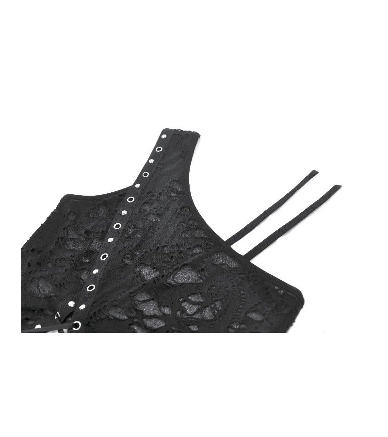 Punk Asymmetric Distressed Top With Lacing