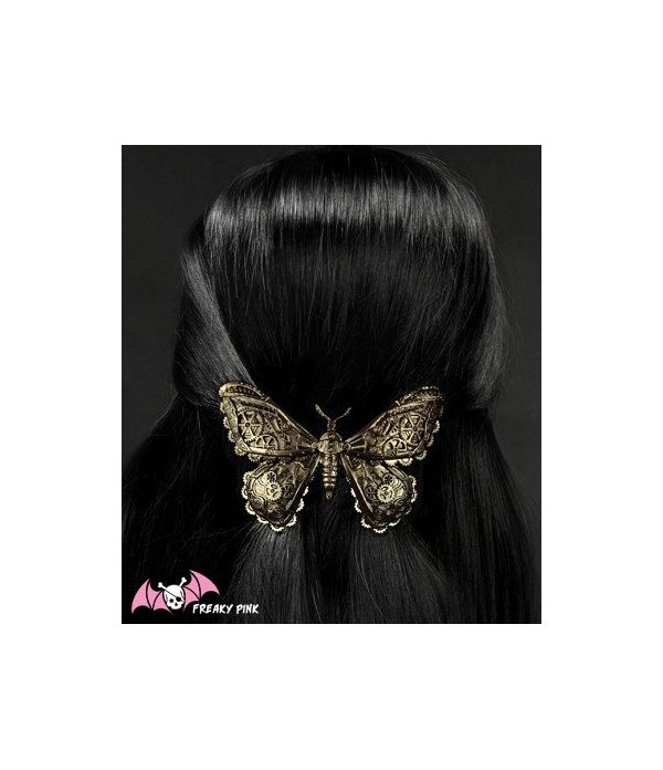 Barrette Steampunk Papillon Rouages