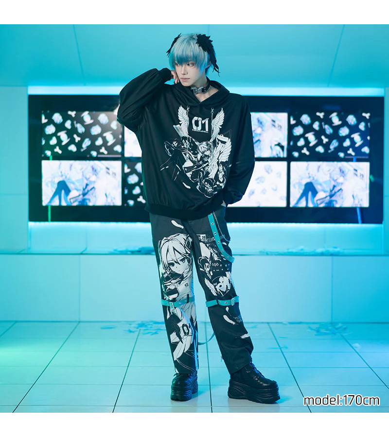 Hoodie Punk Noir Hatsune Miku ACDC RAG