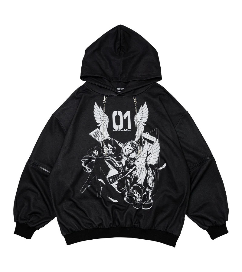 Hoodie Punk Noir Hatsune Miku ACDC RAG