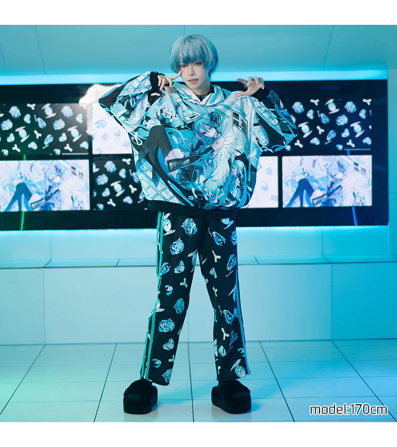 Hatsune Miku Black And Mint Blue Hoodie ACDC RAG