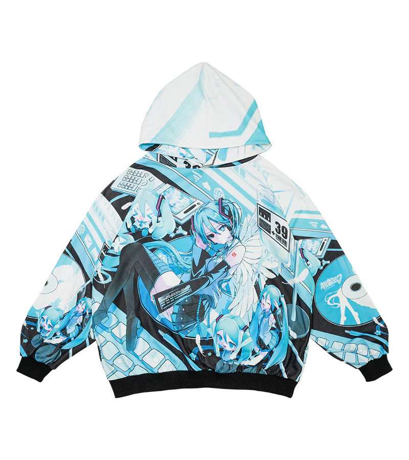 Hatsune Miku Black And Mint Blue Hoodie ACDC RAG