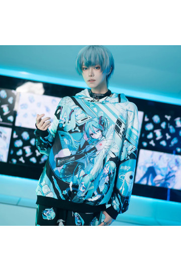 Hatsune Miku Black And Mint Blue Hoodie ACDC RAG