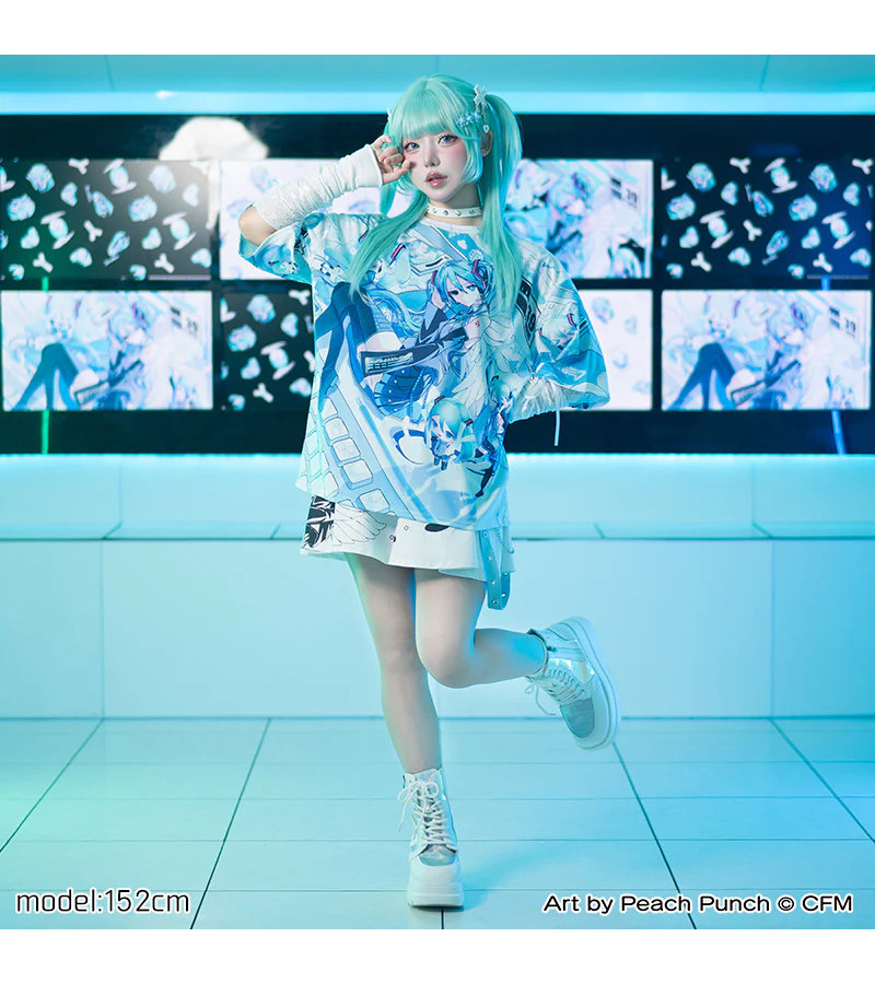 T-shirt Hatsune Miku Bleu Pastel Blanc ACDC RAG