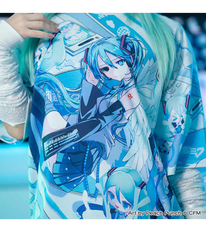 T-shirt Hatsune Miku Bleu Pastel Blanc ACDC RAG