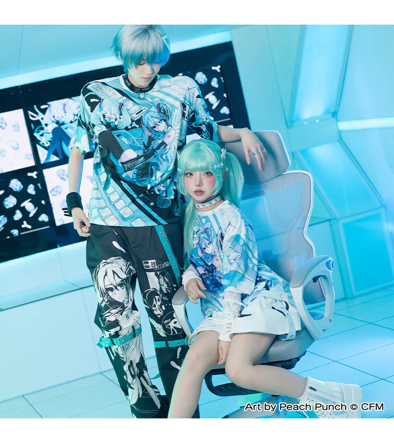 T-shirt Hatsune Miku Bleu Pastel Blanc ACDC RAG