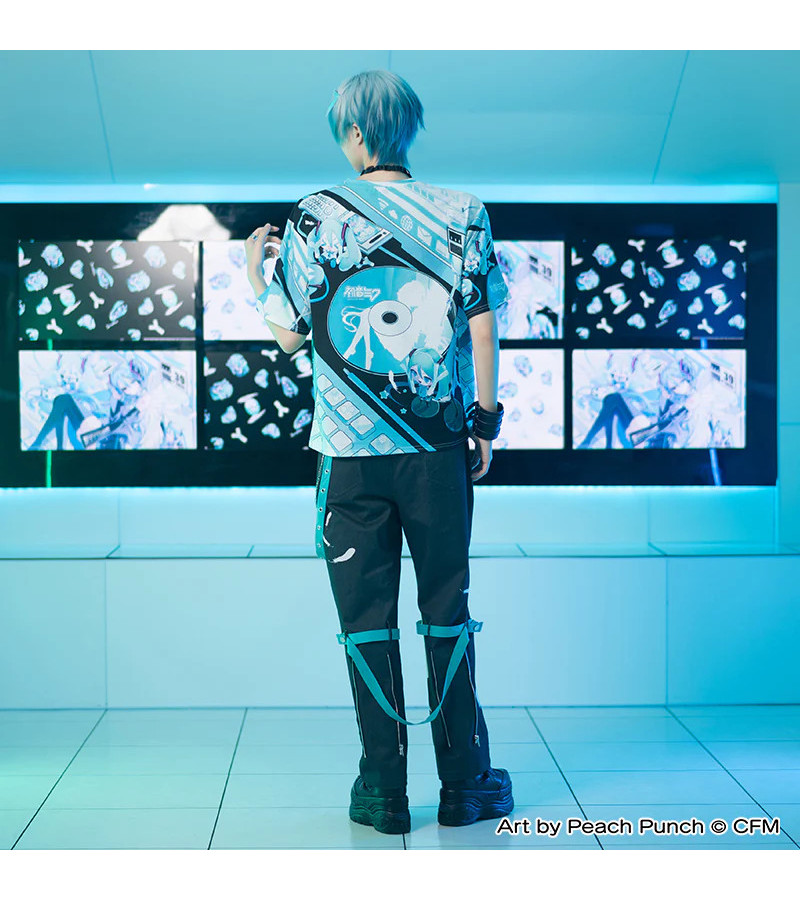 T-shirt Hatsune Miku Bleu Et Noir ACDC RAG