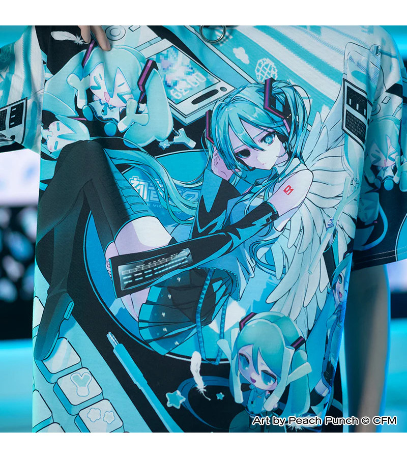 T-shirt Hatsune Miku Bleu Et Noir ACDC RAG
