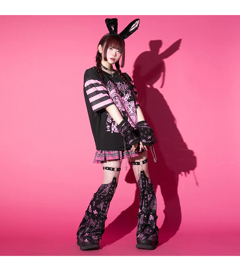 Pink Black Punky Bunny Striped Long Sleeves ACDC RAG