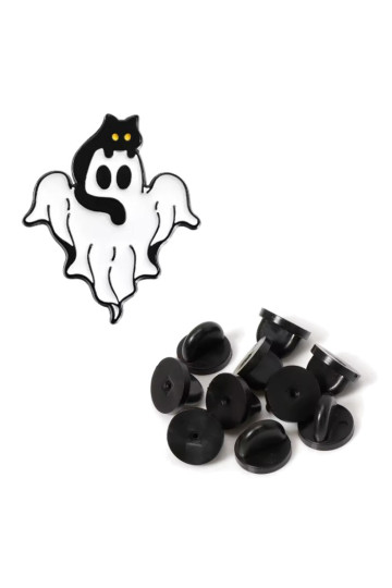 Ghost With Black Cat On His Head Pin
