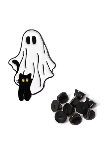 Ghost With Black Cat Pin