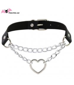 Choker coeur et chaine noir et métal argenté