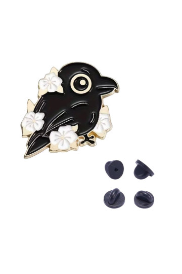 Black Crow With Flowers Pin