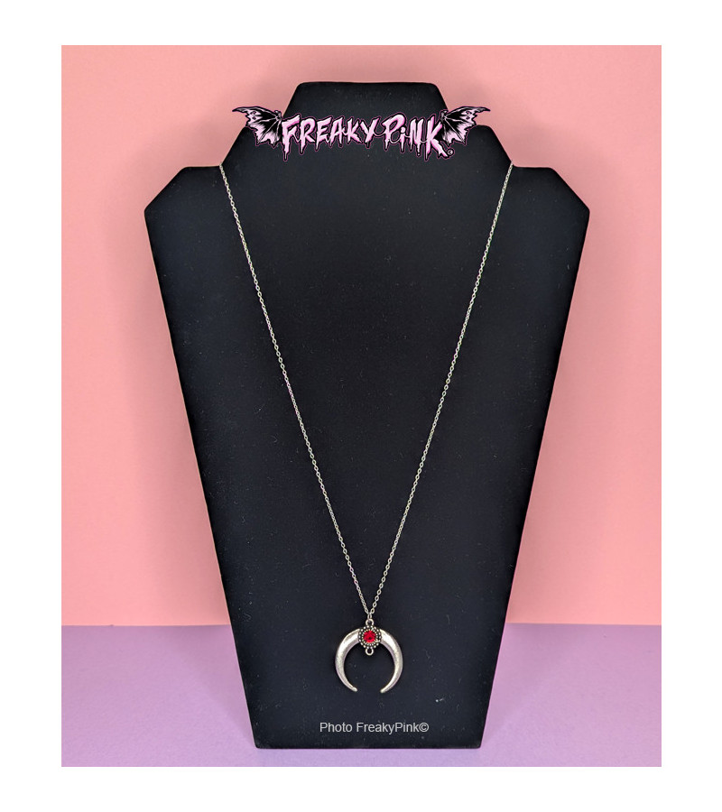 Crescent Moon Red Stone Gothic Necklace Freaky Pink