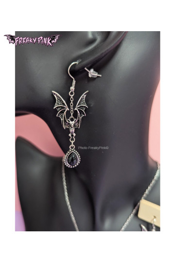 Bat With Black Gem Earrings