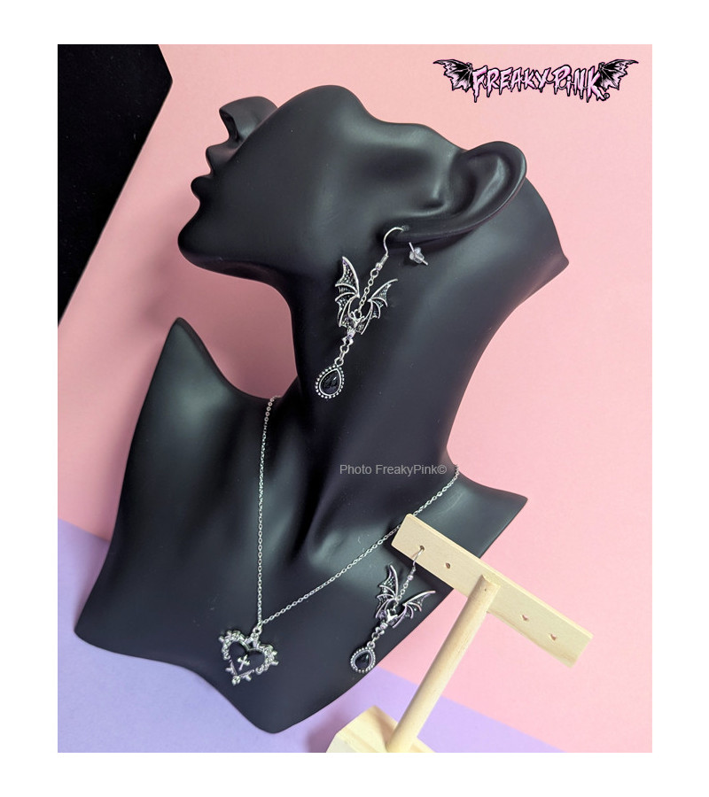 Bat With Black Gem Earrings