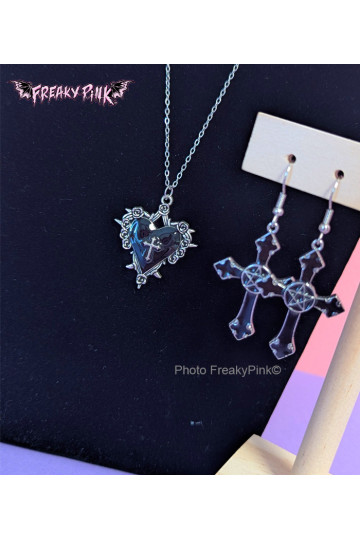 Black Heart Gothic Necklace Freaky Pink