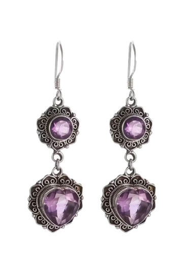 Purple Heart Stone Boho Earrings