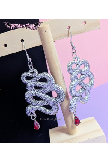 Big Snake Earrings Red Gem