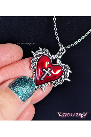 Red Heart Gothic Necklace Freaky Pink
