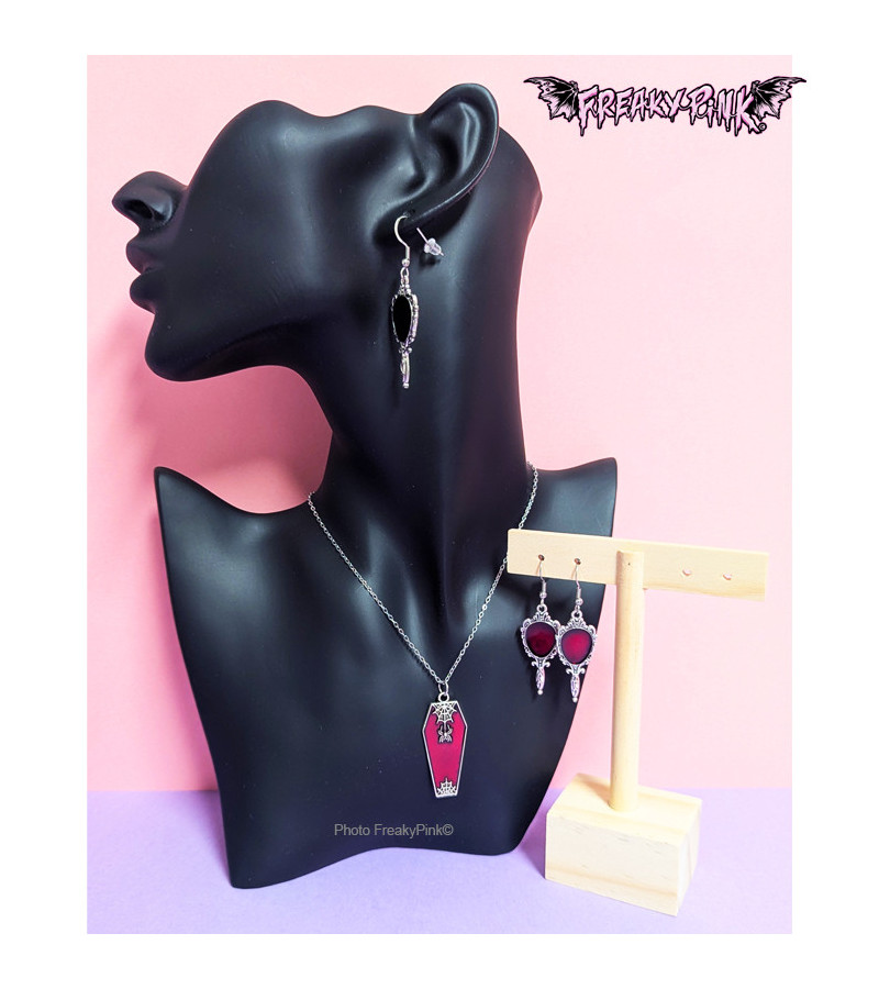 Red Coffin Gothic Necklace Freaky Pink