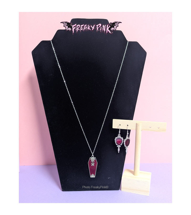 Red Coffin Gothic Necklace - Freaky Pink