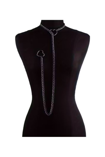 Collier Coeur Noir Chaine Longue