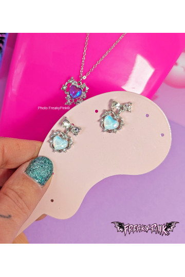Iridescent Blue Hearts And Bows Earrings