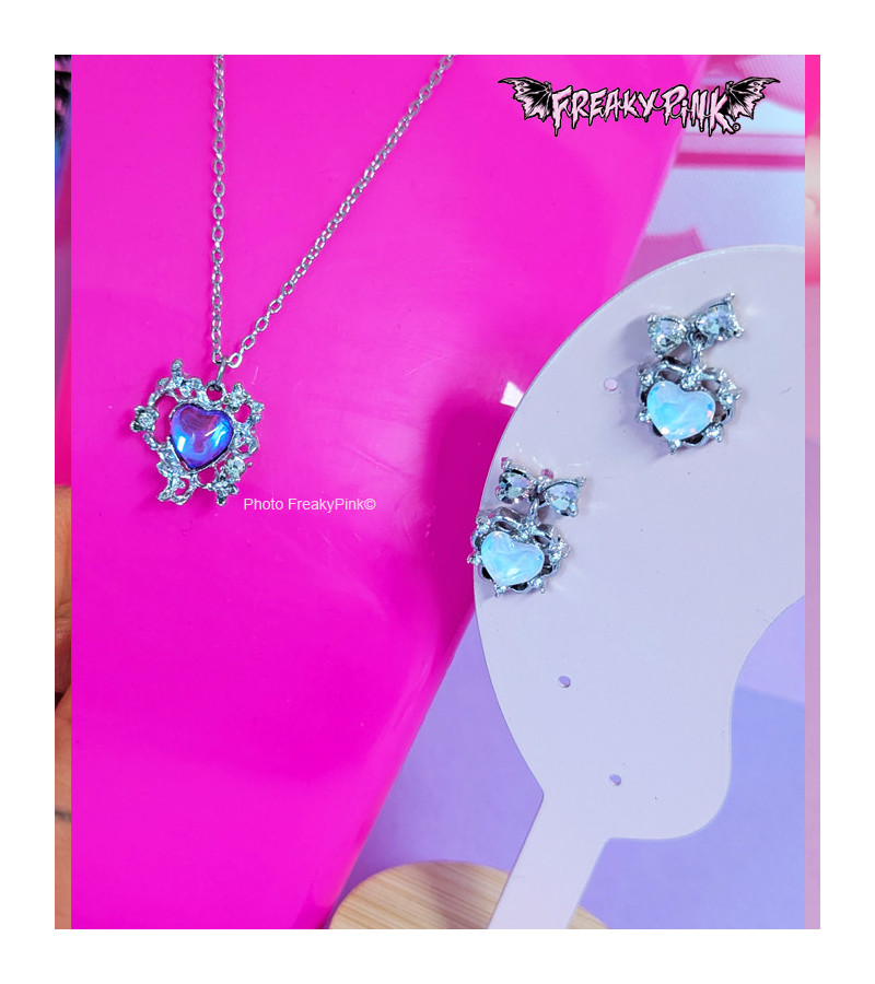 Boucles D'Oreilles Coeurs Irisés Noeuds