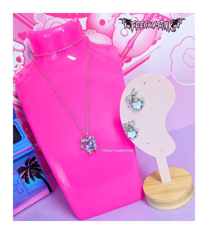 Collier Coeur Violet Irisé Diamants Freaky Pink