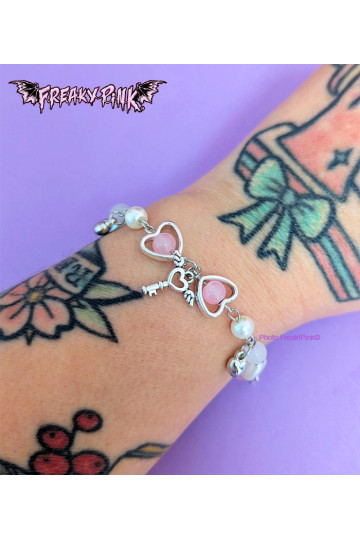 Bracelet Coeurs Clé Ailée Rose