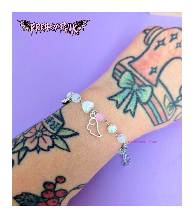 Heart Key Pink White Pearls Bracelet