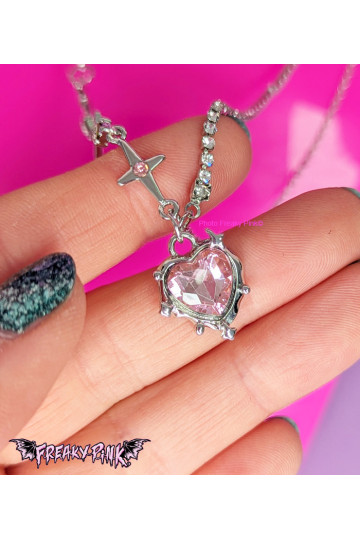 Collier Coeur Rose Pastel Etoiles