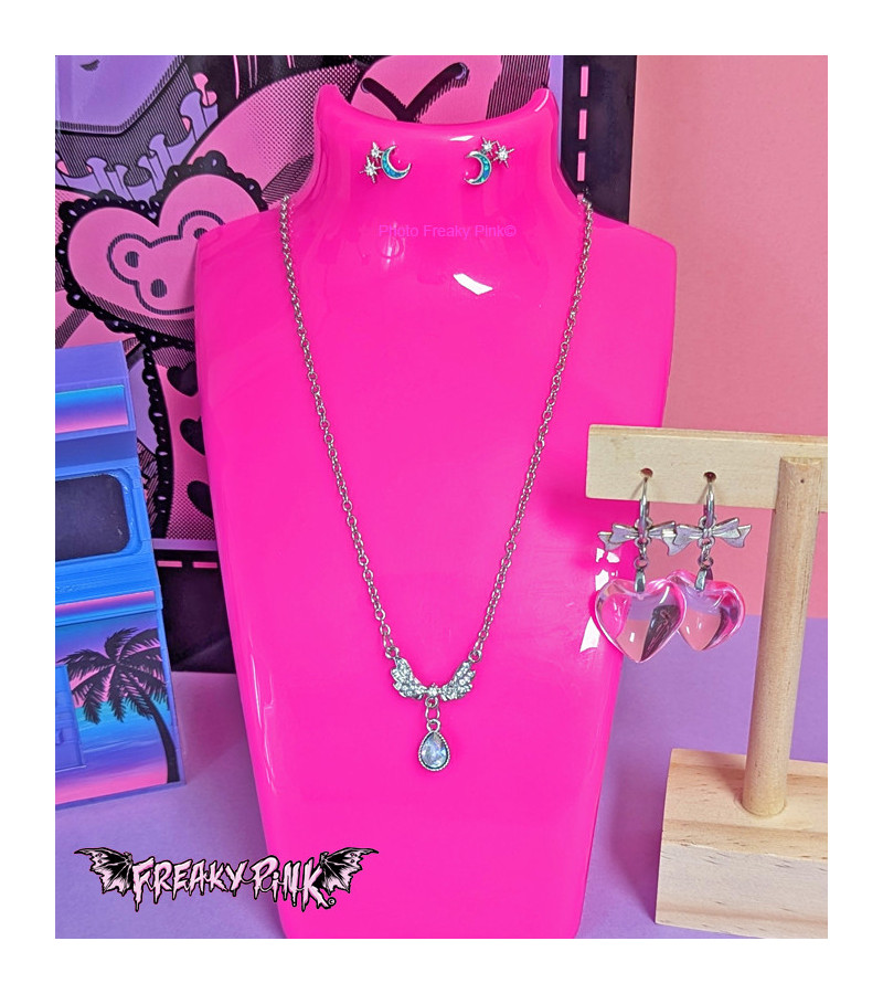Iridescent Drop With Wings Necklace