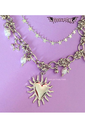 Gros Collier Coeur Etoiles