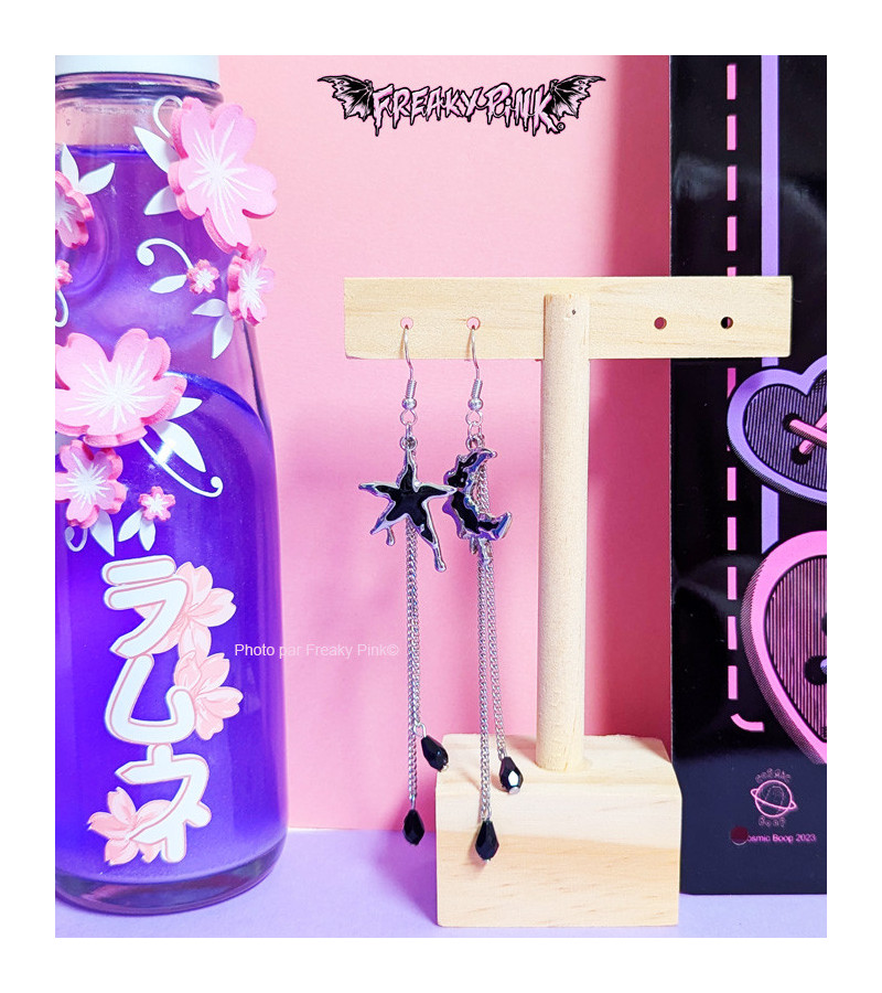 Black Moon Star Earrings