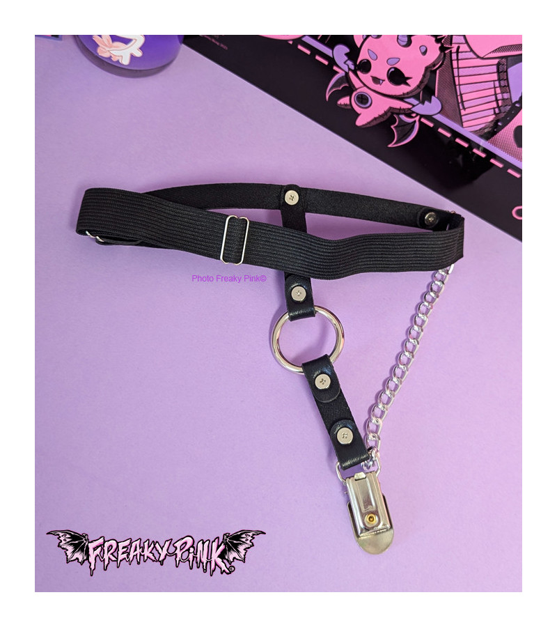 O-Ring Chain Spikes Black Garter