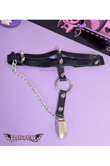 O-Ring Chain Spikes Black Garter