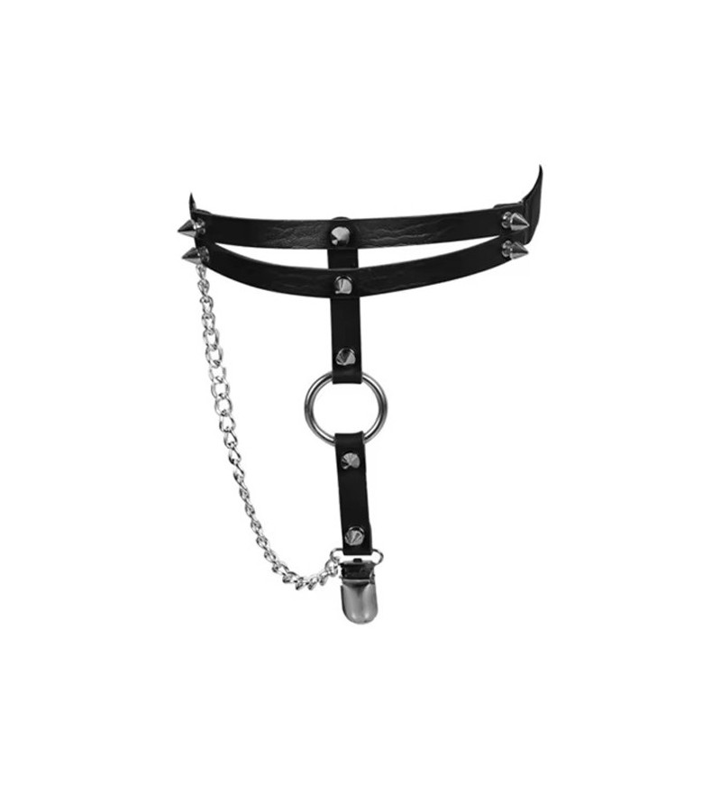 O-Ring Chain Spikes Black Garter