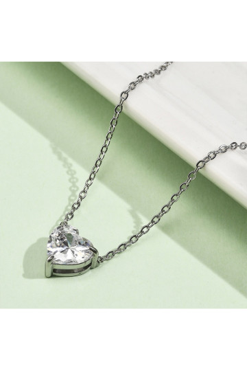 Collier Coeur Cristal Acier Inoxydable