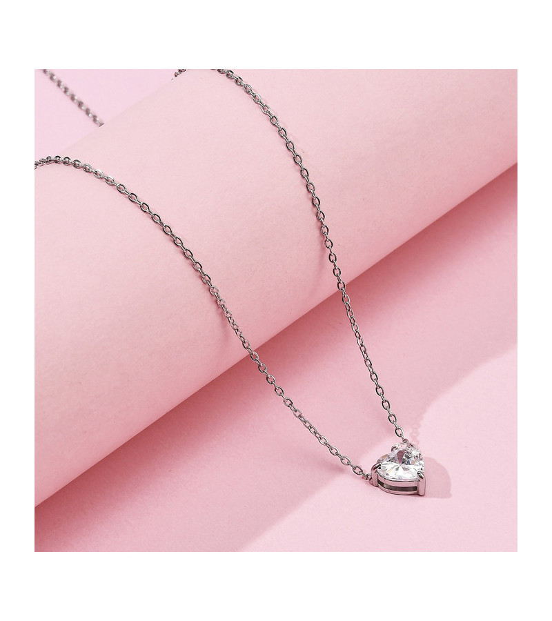 Collier Coeur Cristal Acier Inoxydable