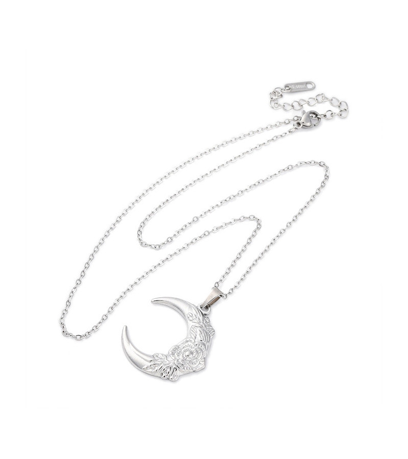 Floral Moon Stainless Steel Necklace