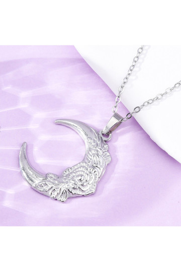 Collier Demi Lune Fleurie Acier Inoxydable