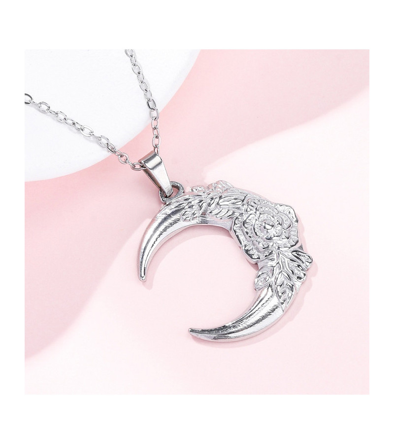 Collier Demi Lune Fleurie Acier Inoxydable
