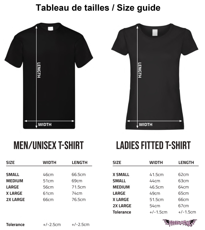 Unisex tees size guide
